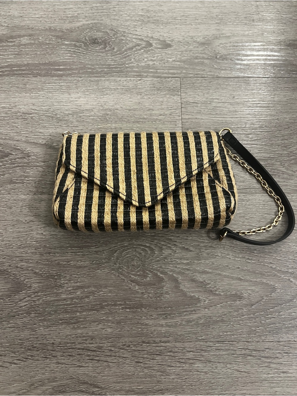 H&M Black and Natural Straw Striped Wristlet Clutch